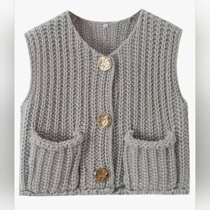 Brand New Gray Knit Sweater Vest with Gold Buttons